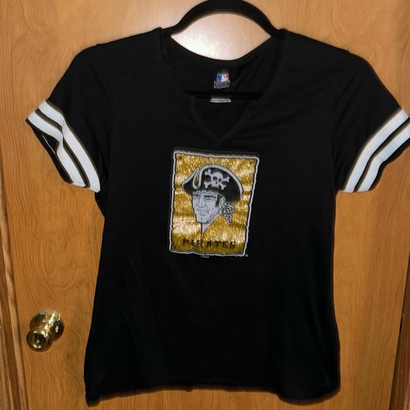 Pittsburgh Pirates T-Shirt Gold Glitter Logo V-neck MLB size XXL - Picture 1 of 5
